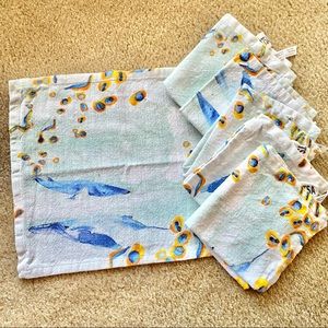 Anthropologie Cloth napkin blue whale set of six retired VOUTSA